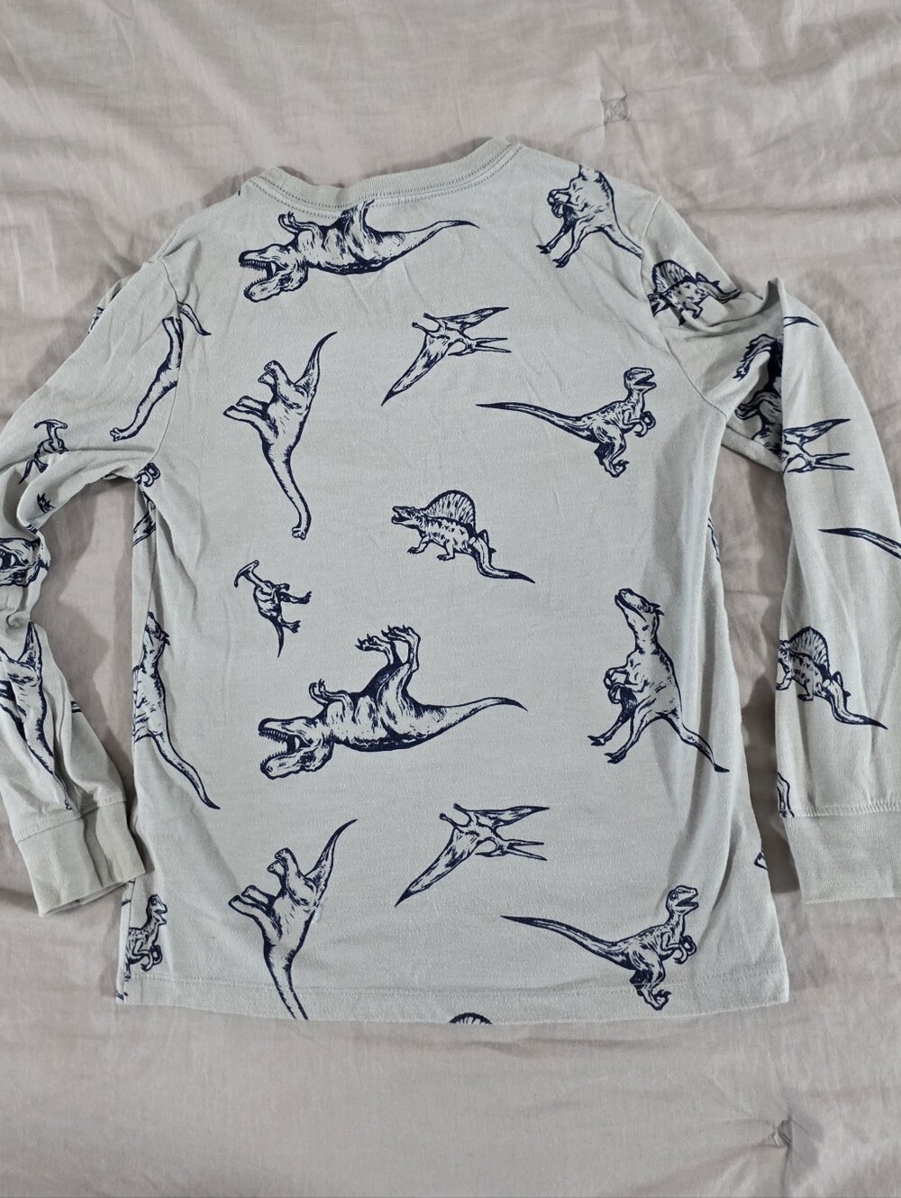 Cat & Jack Boys Gray Long Sleeve Shirt with All Over Dinosaur Print Size S 6-7